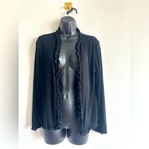 Vintage y2k Black Ruffle Trim Open Front Cardigan Top |  Size S/M 2000s style